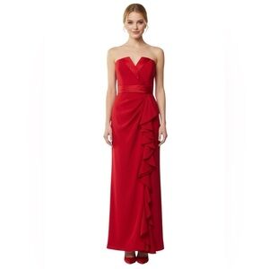 Badgley Mischka Elegant Red Strapless Evening Dress